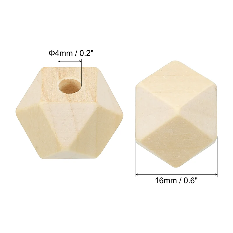 16mm Natural Wood Beads 60 Pack Unfinished Wooden Beads Geometric Hexagon Beads