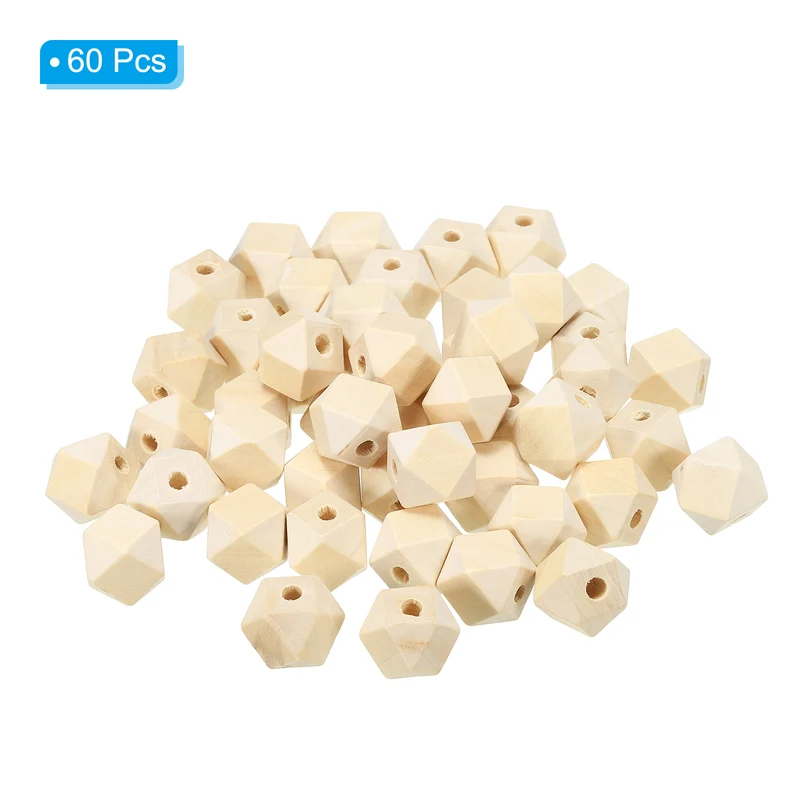 16mm Natural Wood Beads 60 Pack Unfinished Wooden Beads Geometric Hexagon Beads