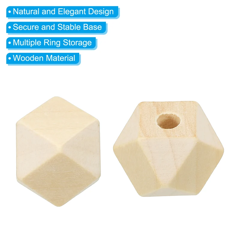 16mm Natural Wood Beads 60 Pack Unfinished Wooden Beads Geometric Hexagon Beads