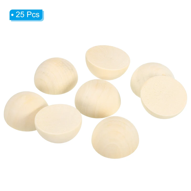 40mm Half Wood Beads 25 Pack Unfinished Natural Wooden Beads Split Wood Balls