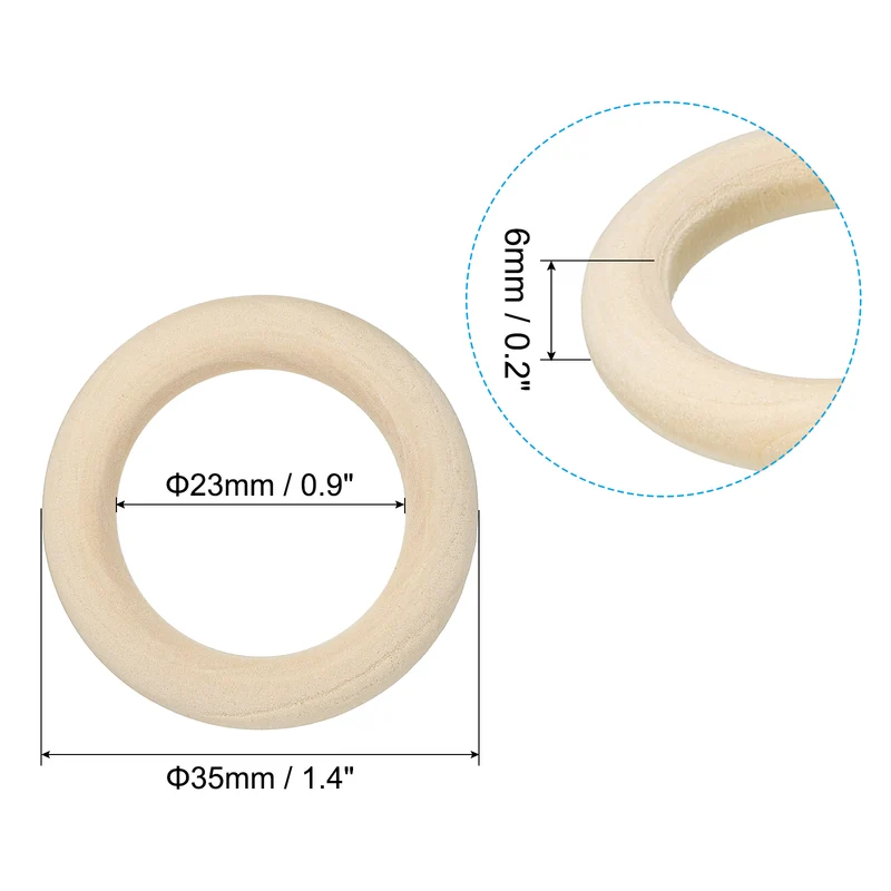 35mm 1.4" Unfinished Natural Wood Rings Wooden Loop Ring 6mm thick 60Pcs