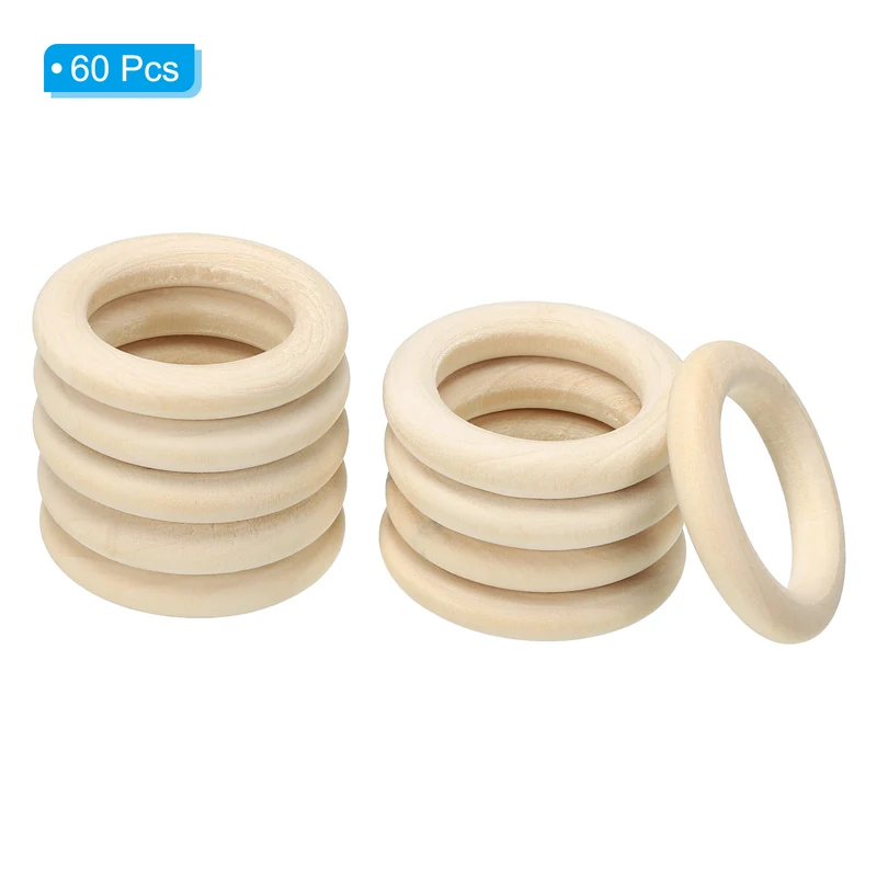 35mm 1.4" Unfinished Natural Wood Rings Wooden Loop Ring 6mm thick 60Pcs