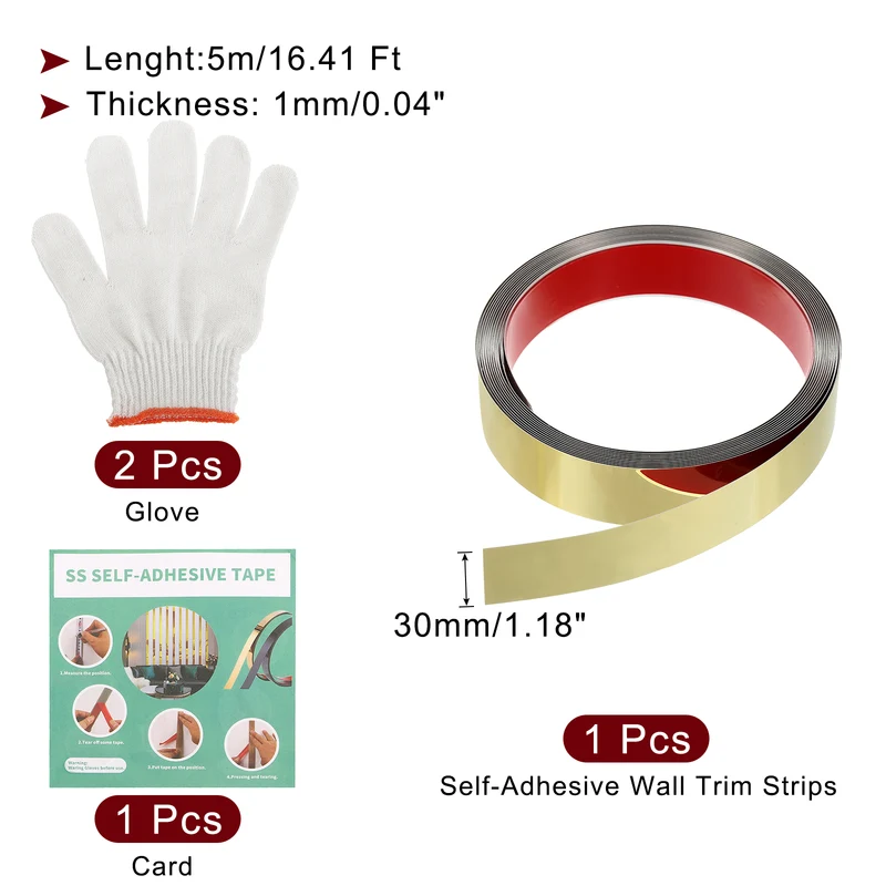 16.4ft x 1.18" Wall Molding Trim, Mirror Finish with Glove and Card, Gold