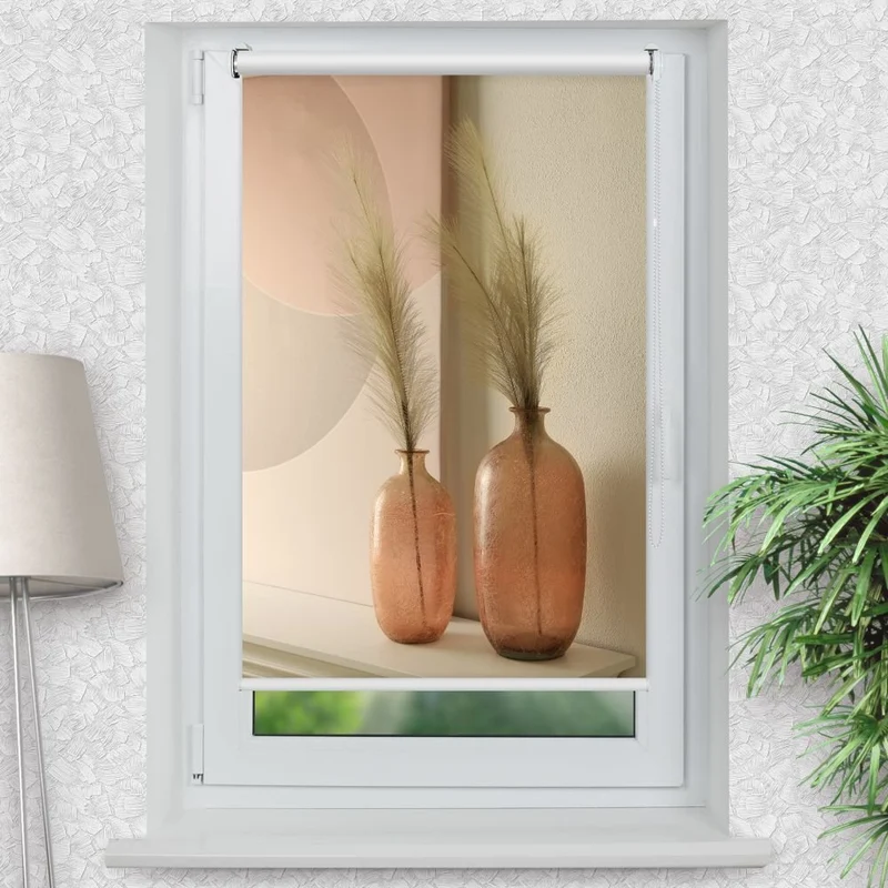 Klemmfix Rollo 'Blumendekor Vor Weisser Wand' | Motiv-Klemmrollo