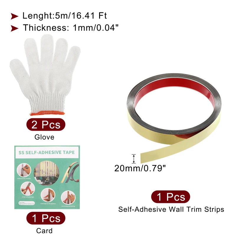 16.4ft x 0.79" Wall Molding Trim, Mirror Finish with Glove and Card, Gold