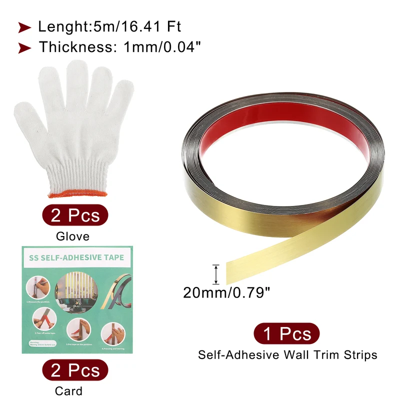 16.4ft x 0.79" Wall Molding Trim, Brushed Finish with Glove and Card, Gold