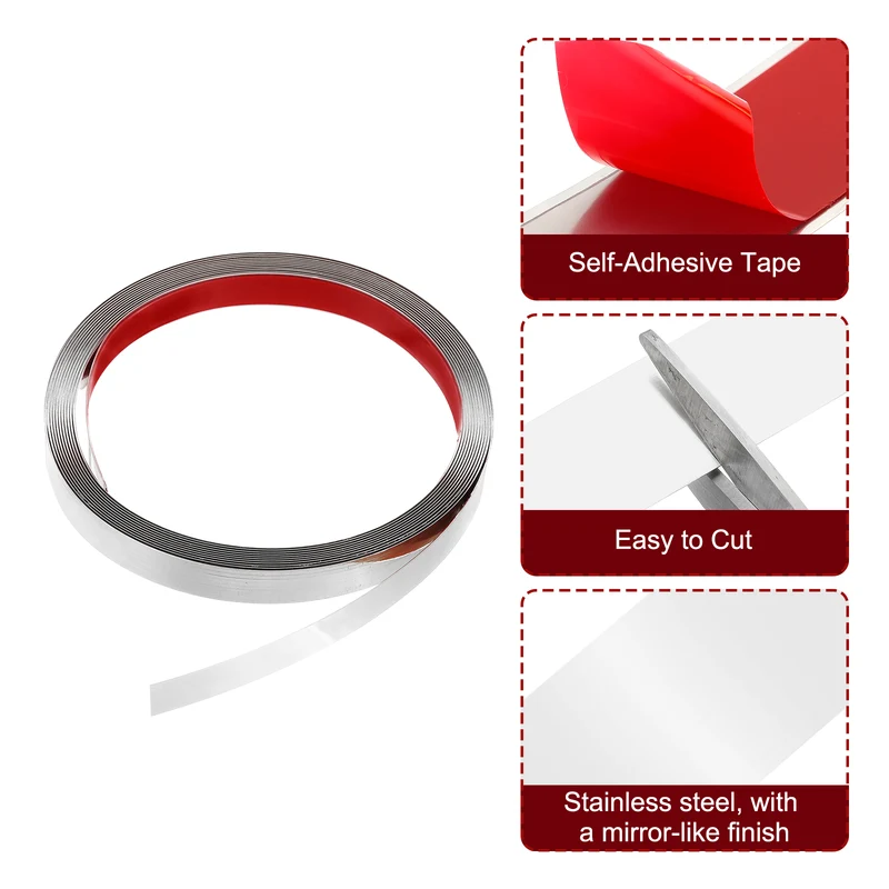 16.4ft x 0.59" Wall Molding Trim, Mirror Finish with Glove and Card, Silver