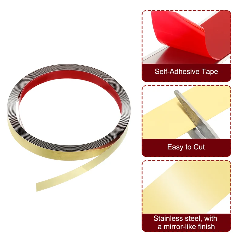 16.4ft x 0.59" Wall Molding Trim, Mirror Finish with Glove and Card, Gold