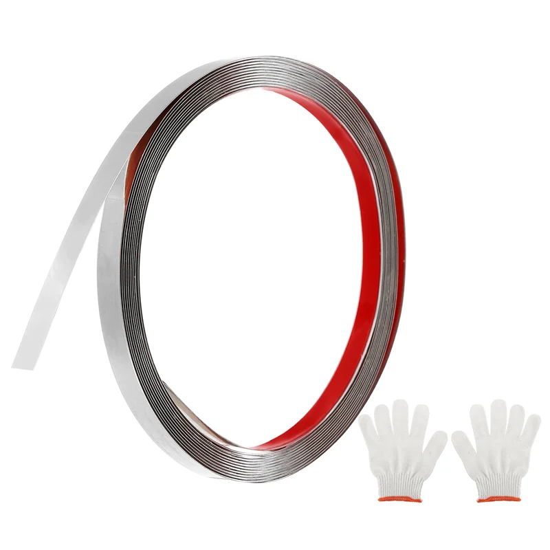 16.4ft x 0.39" Wall Molding Trim, Mirror Finish with Glove and Card, Silver