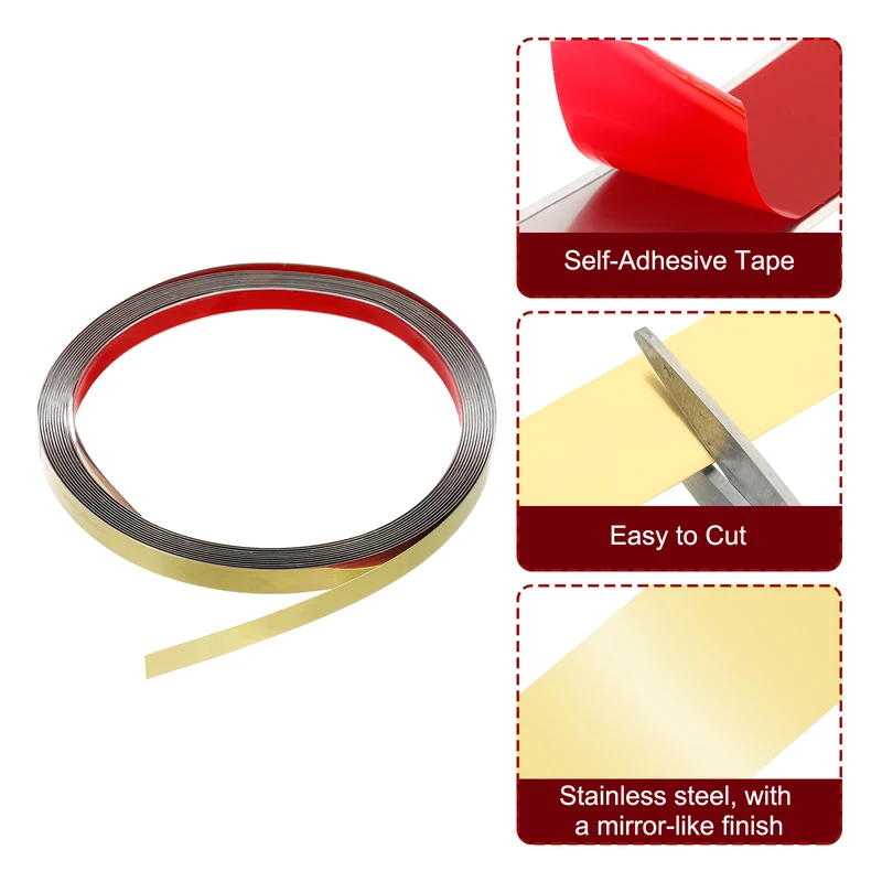 16.4ft x 0.39" Wall Molding Trim, Mirror Finish with Glove and Card, Gold
