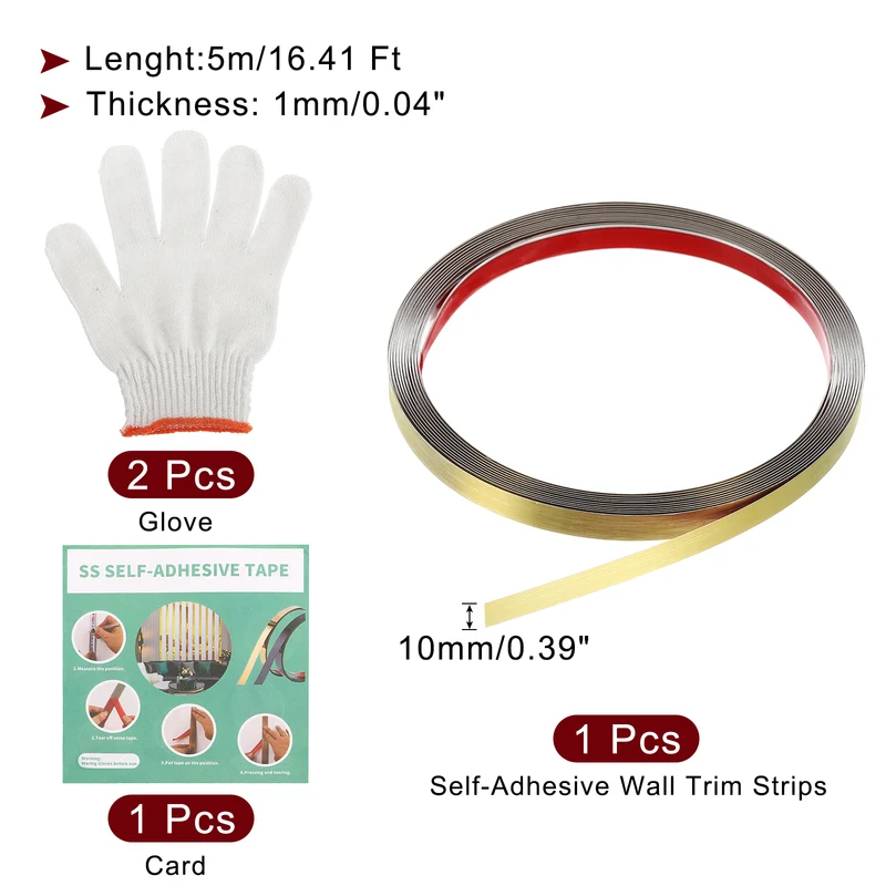 16.4ft x 0.39" Wall Molding Trim, Brushed Finish with Glove and Card, Gold