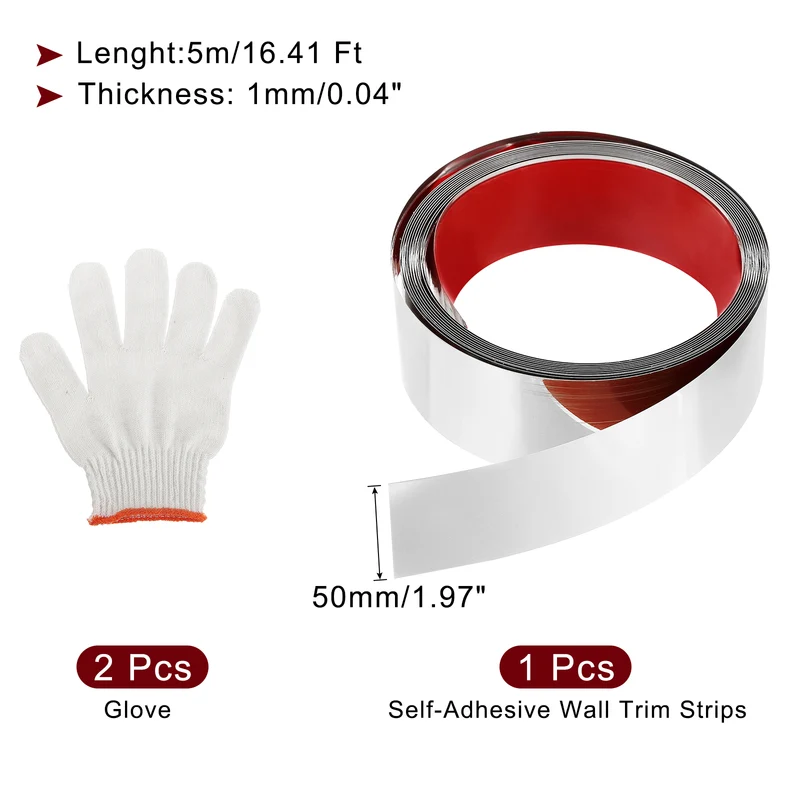 16.4ft x 1.97" Wall Molding Trim, Mirror Finish with Glove, Silver