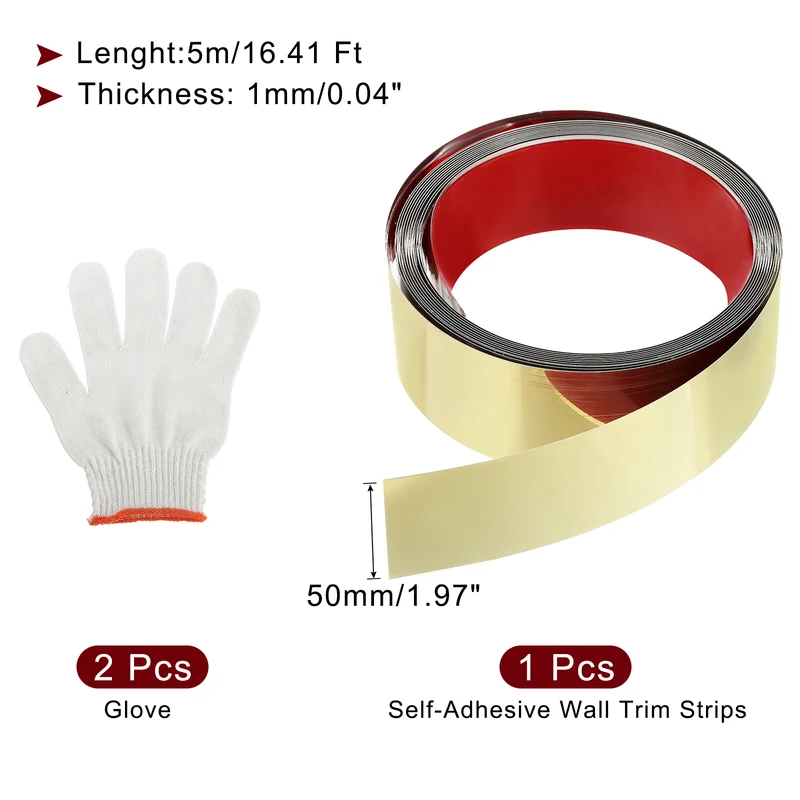 16.4ft x 1.97" Wall Molding Trim, Mirror Finish with Glove, Gold