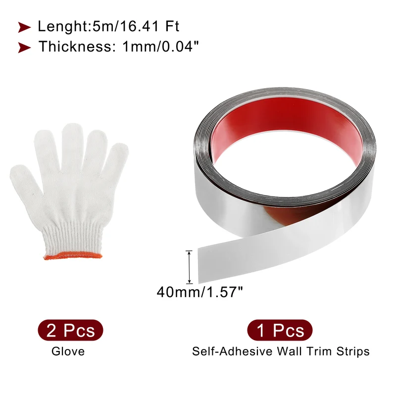16.4ft x 1.57" Wall Molding Trim, Mirror Finish with Glove, Silver