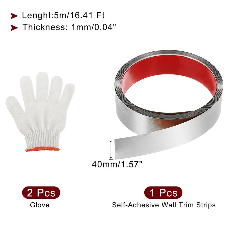 16.4ft x 1.57" Wall Molding Trim, Brushed Finish with Glove, Silver