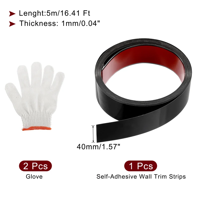 16.4ft x 1.57" Wall Molding Trim, Mirror Finish with Glove, Black