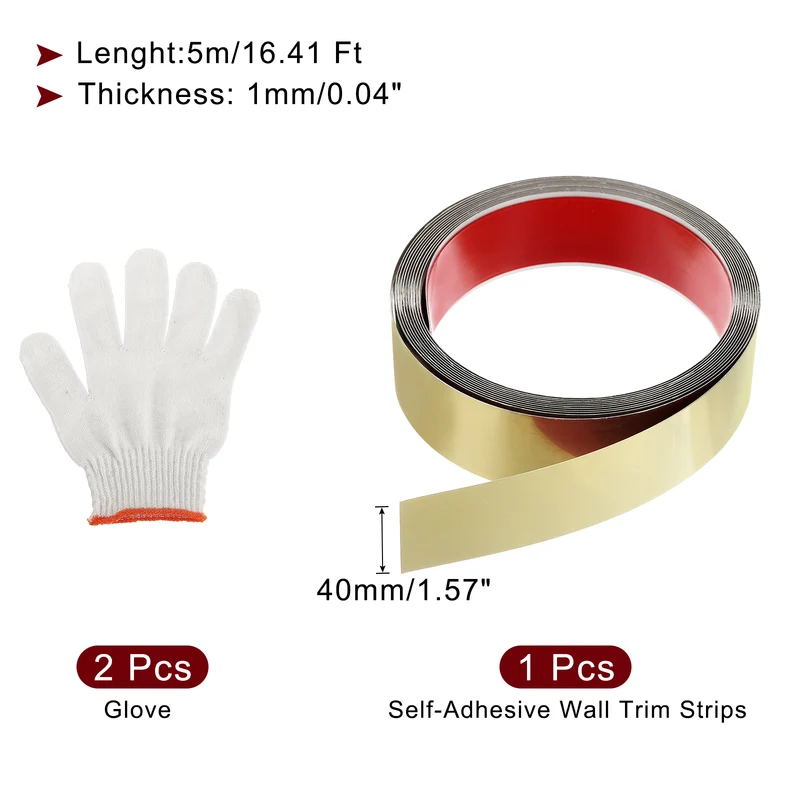 16.4ft x 1.57" Wall Molding Trim, Mirror Finish with Glove, Gold