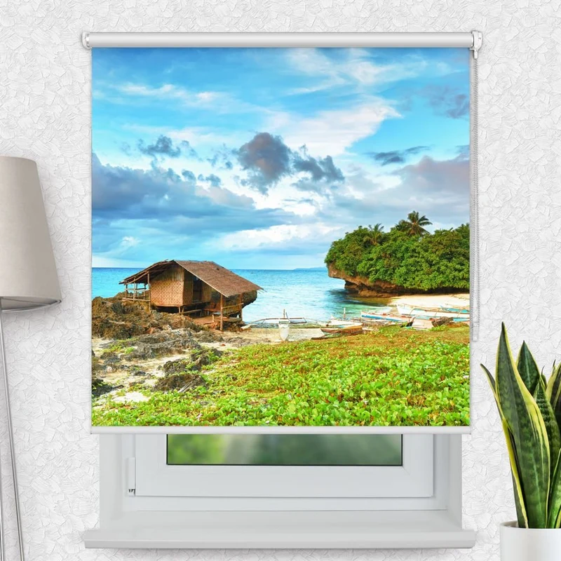 Motivrollo 'Fischerhuette Meer' | Bis B 430 x H 440 cm