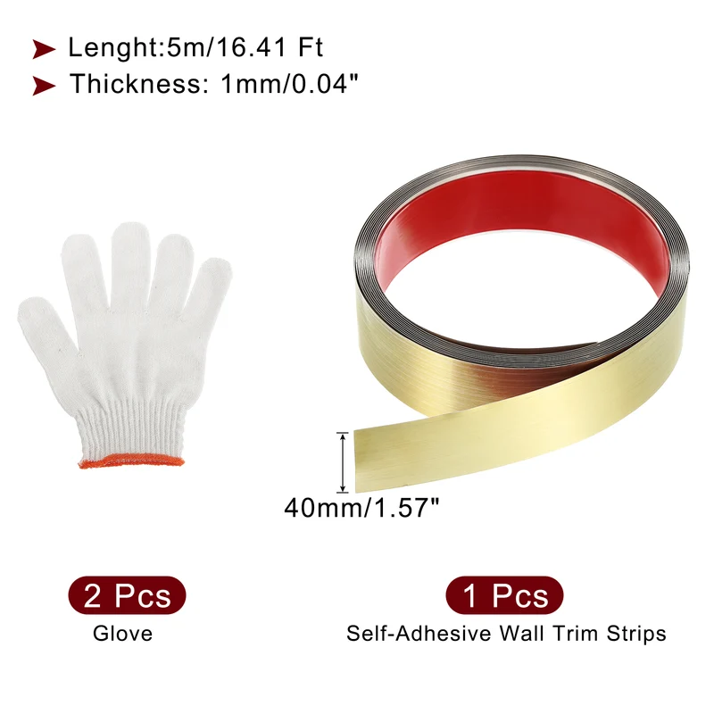 16.4ft x 1.57" Wall Molding Trim, Brushed Finish with Glove, Gold