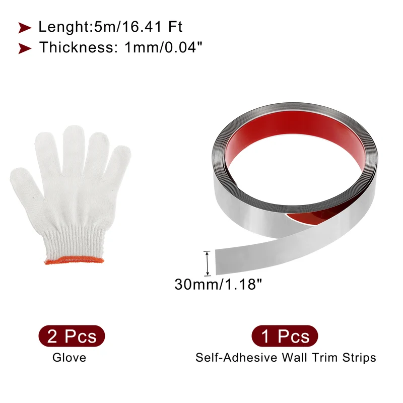 16.4ft x 1.18" Wall Molding Trim, Mirror Finish with Glove, Silver