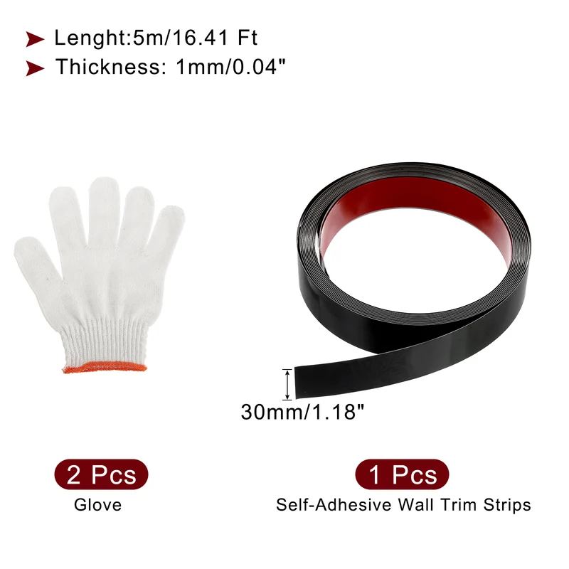 16.4ft x 1.18" Wall Molding Trim, Mirror Finish with Glove, Black