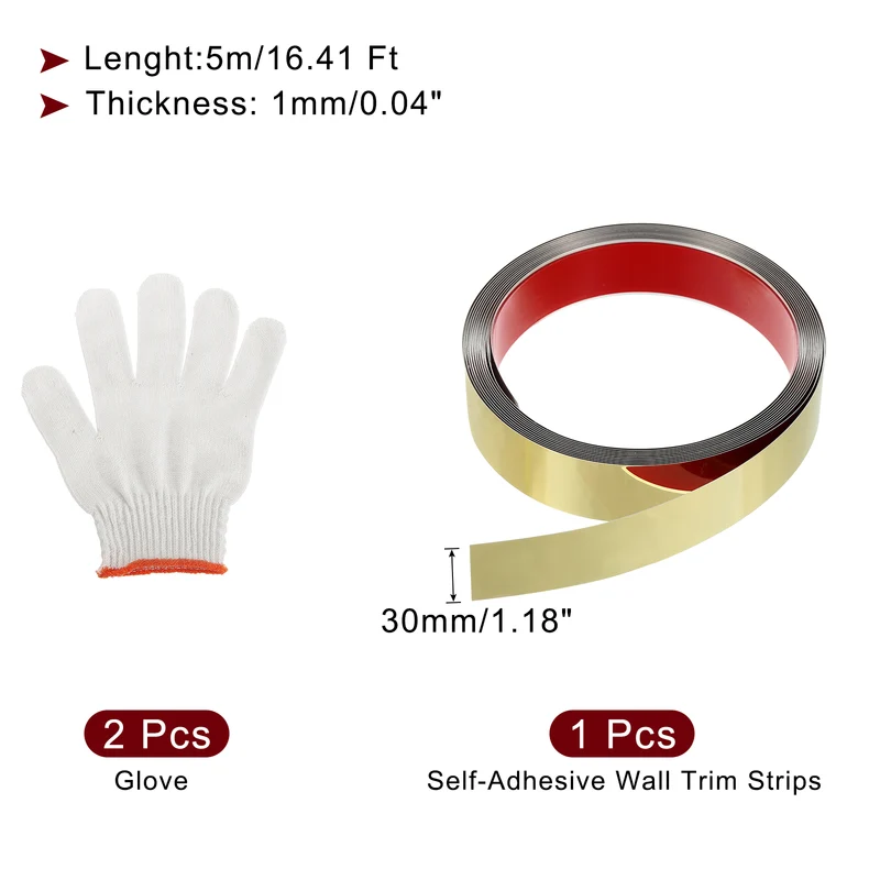 16.4ft x 1.18" Wall Molding Trim, Mirror Finish with Glove, Gold