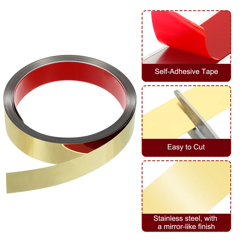 16.4ft x 1.18" Wall Molding Trim, Mirror Finish with Glove, Gold