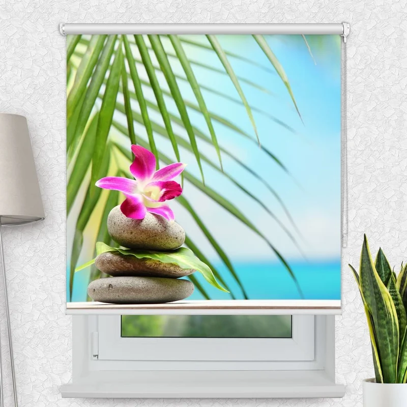 Motivrollo 'Zen Stones Palmenblatt' | Bis B 430 x H 440 cm