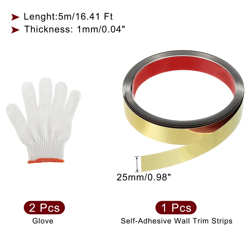 16.4ft x 0.98" Wall Molding Trim, Mirror Finish with Glove, Gold