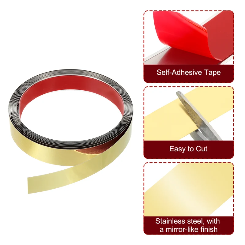 16.4ft x 0.98" Wall Molding Trim, Mirror Finish with Glove, Gold