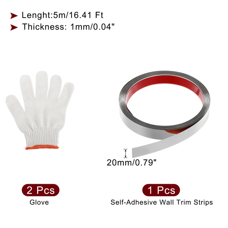 16.4ft x 0.79" Wall Molding Trim, Mirror Finish with Glove, Silver