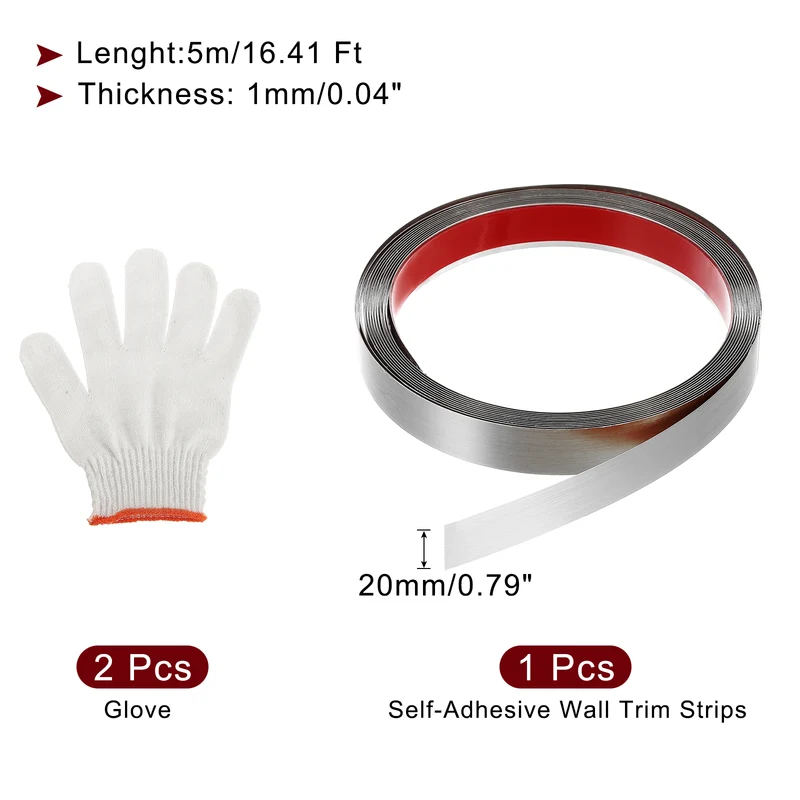 16.4ft x 0.79" Wall Molding Trim, Brushed Finish with Glove, Silver