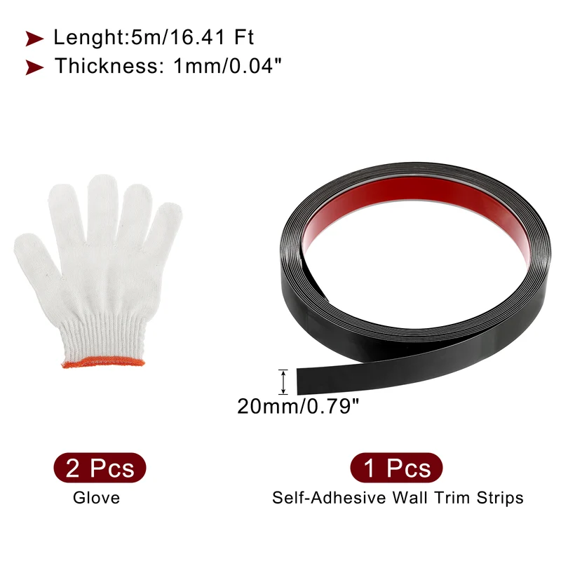 16.4ft x 0.79" Wall Molding Trim, Mirror Finish with Glove, Black