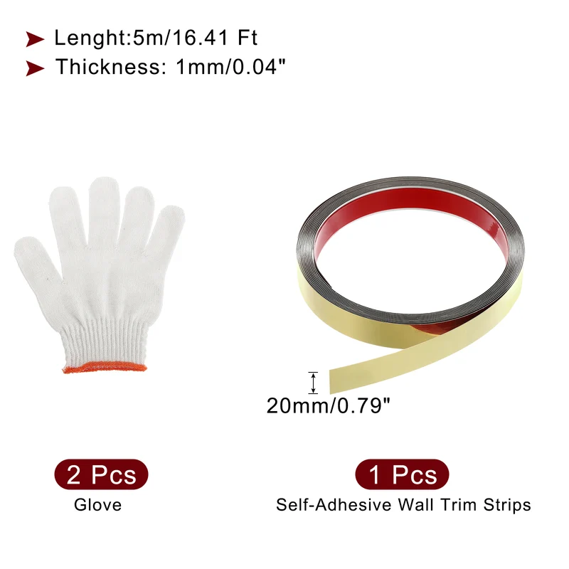 16.4ft x 0.79" Wall Molding Trim, Mirror Finish with Glove, Gold