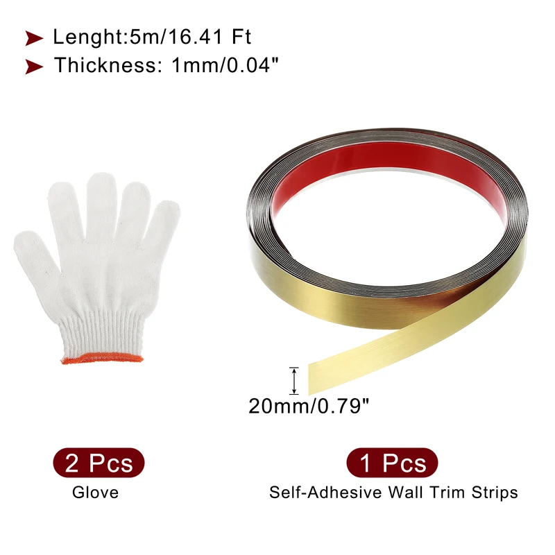 16.4ft x 0.79" Wall Molding Trim, Brushed Finish with Glove, Gold