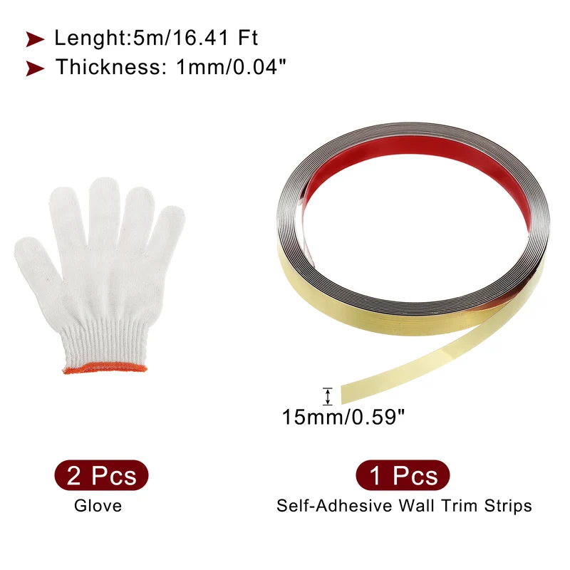 16.4ft x 0.59" Wall Molding Trim, Mirror Finish with Glove, Gold