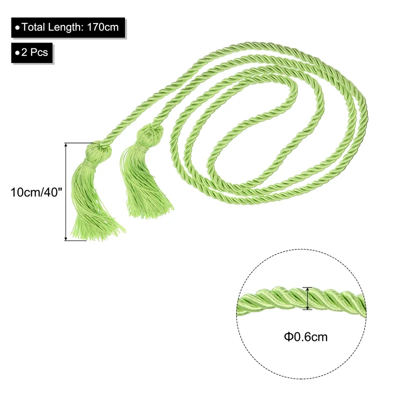 2Pcs 67" Graduation Honor Cord with Tassel Braided Graduation Rope Light Green