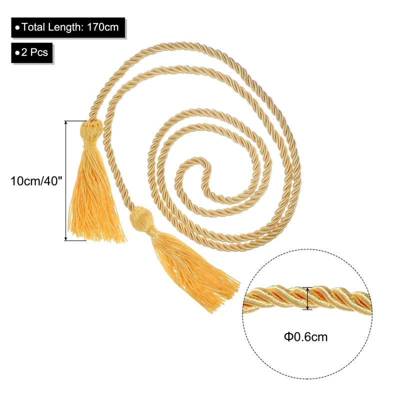 2Pcs 67" Graduation Honor Cord with Tassel Braided Graduation Rope Gold
