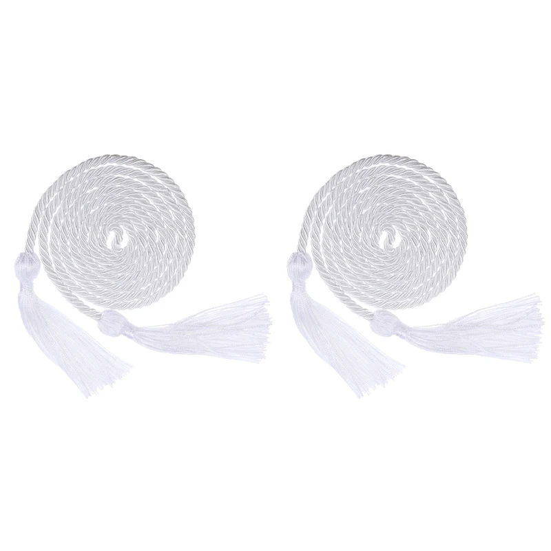 2Pcs 67" Graduation Honor Cord with Tassel Braided Graduation Rope White