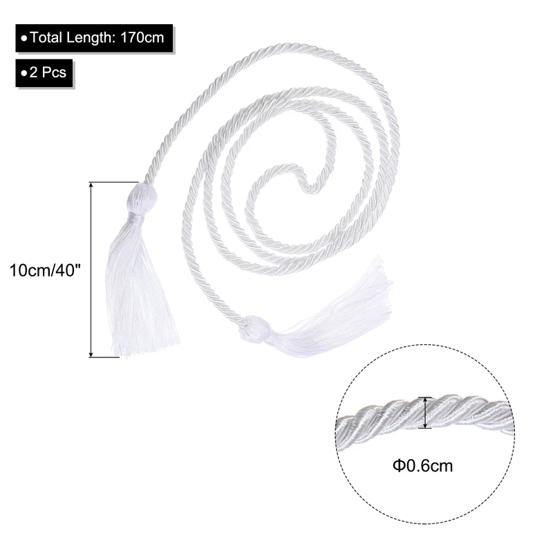 2Pcs 67" Graduation Honor Cord with Tassel Braided Graduation Rope White