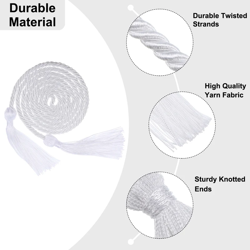 2Pcs 67" Graduation Honor Cord with Tassel Braided Graduation Rope White