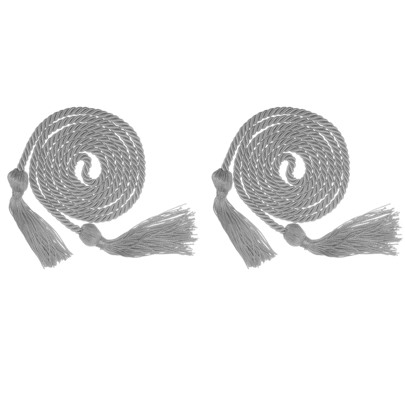 2Pcs 67" Graduation Honor Cord with Tassel Braided Graduation Rope Gray