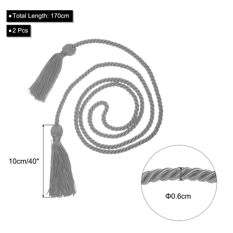 2Pcs 67" Graduation Honor Cord with Tassel Braided Graduation Rope Gray