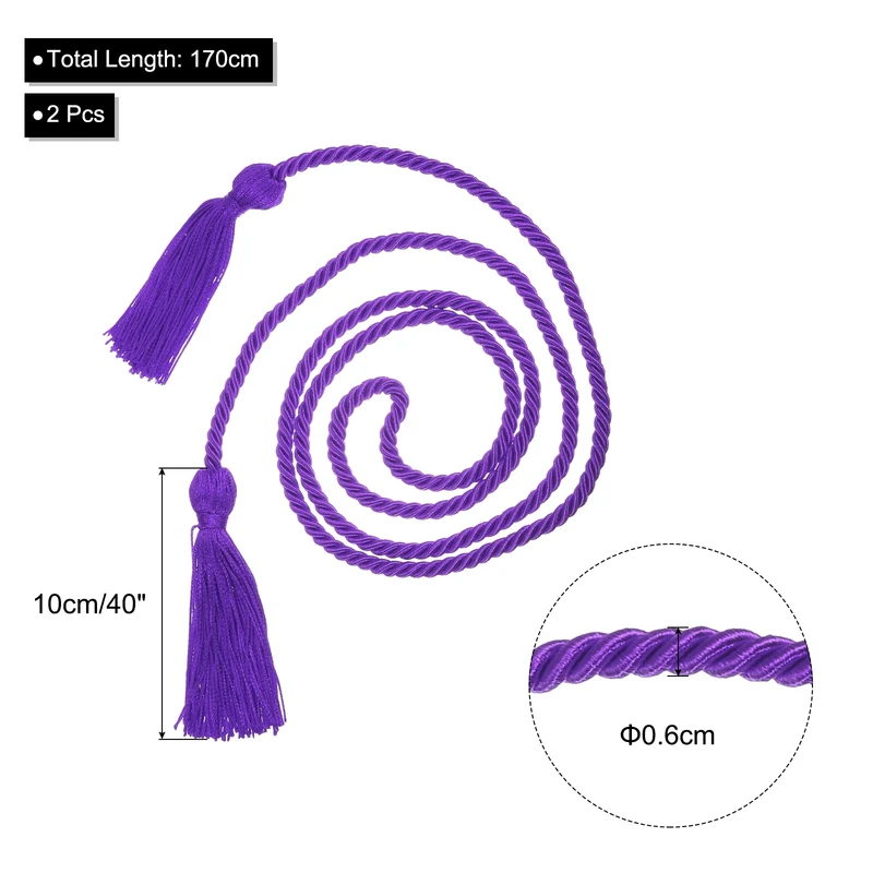 2Pcs 67" Graduation Honor Cord with Tassel Braided Graduation Rope Purple