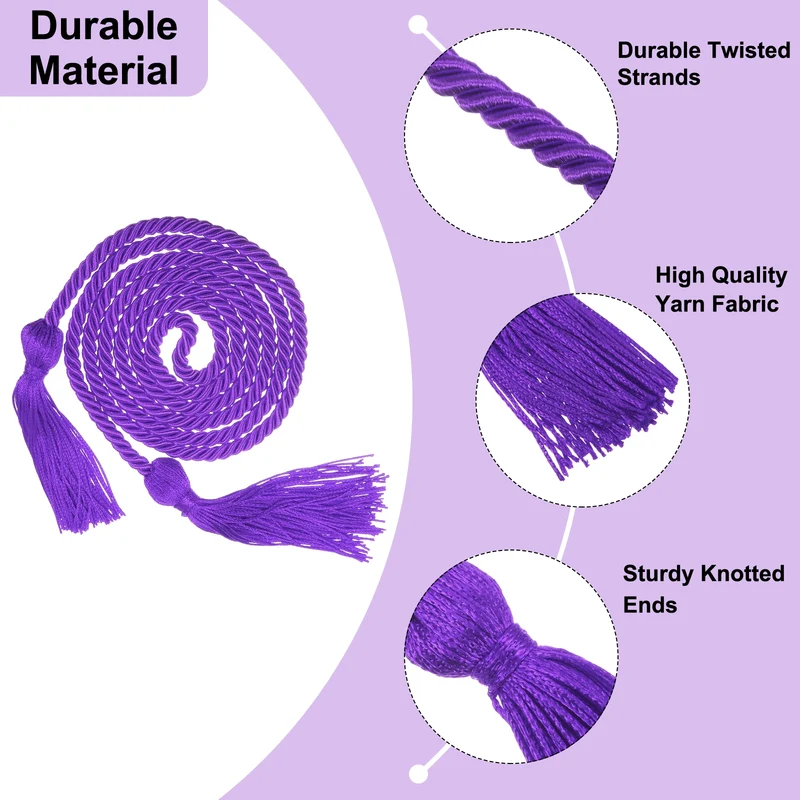 2Pcs 67" Graduation Honor Cord with Tassel Braided Graduation Rope Purple
