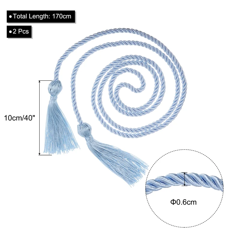 2Pcs 67" Graduation Honor Cord with Tassel Braided Graduation Rope Sky Blue
