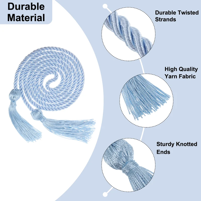 2Pcs 67" Graduation Honor Cord with Tassel Braided Graduation Rope Sky Blue