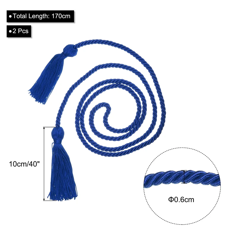 2Pcs 67" Graduation Honor Cord with Tassel Braided Graduation Rope Blue