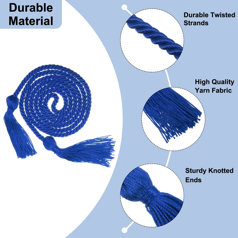 2Pcs 67" Graduation Honor Cord with Tassel Braided Graduation Rope Blue