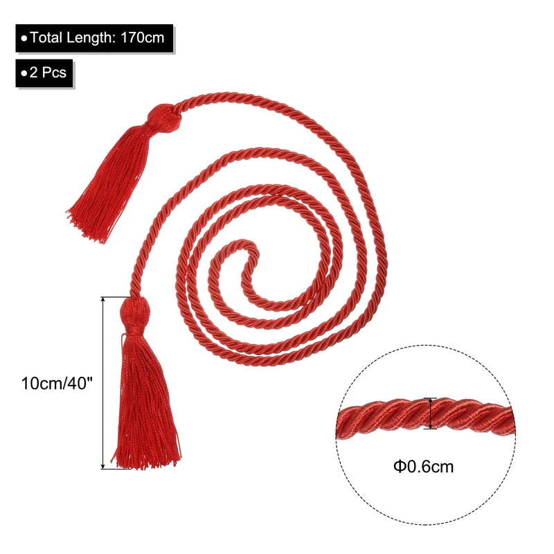 2Pcs 67" Graduation Honor Cord with Tassel Braided Graduation Rope Red